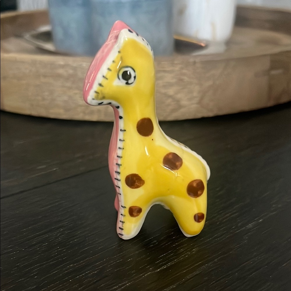 Vintage Yellow and Pink Ceramic Giraffe Figurine NAPCO made in Japan